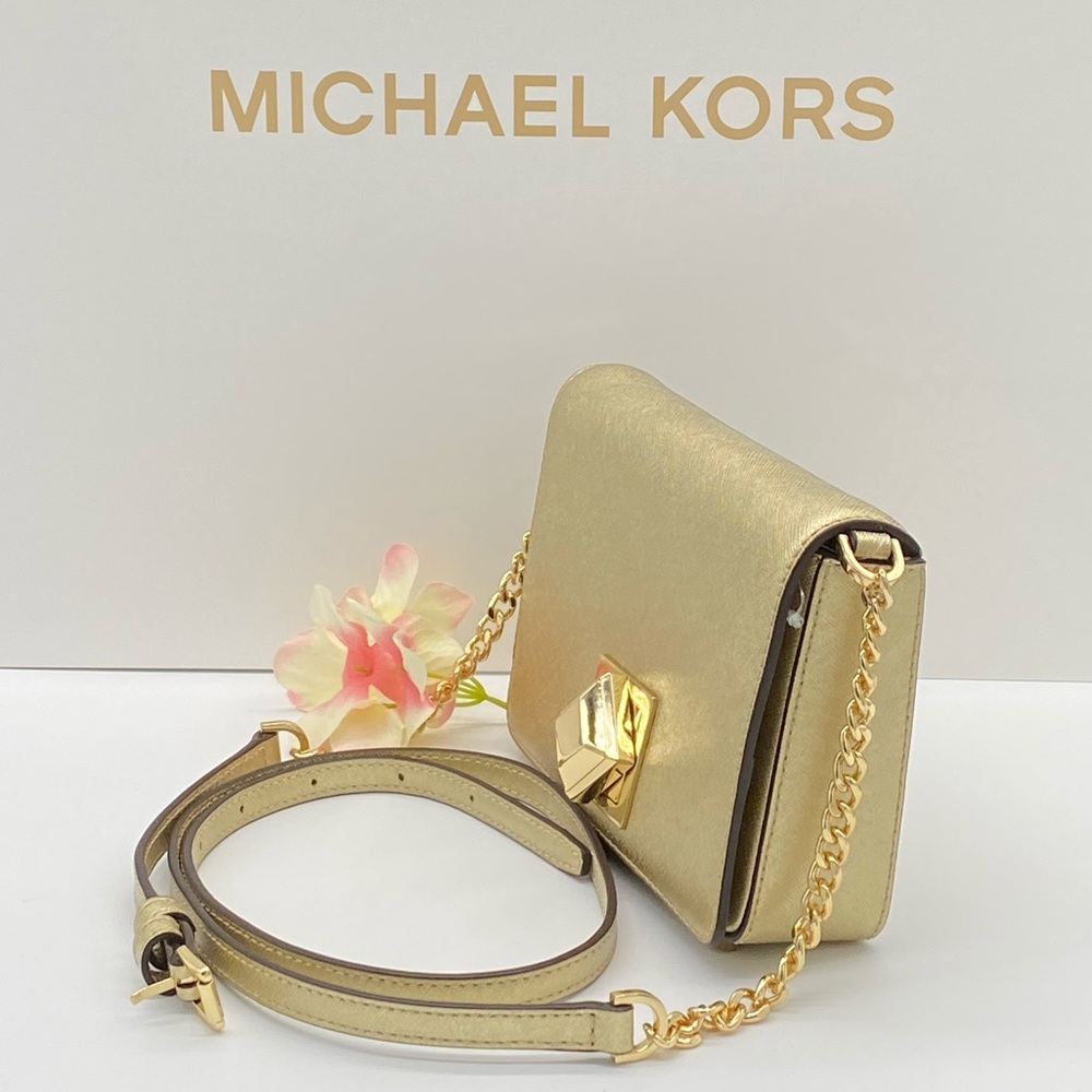 MICHAEL KORS LUNA SMALL CLUTCH XBODY PALE GOLD - Picture 4 of 14